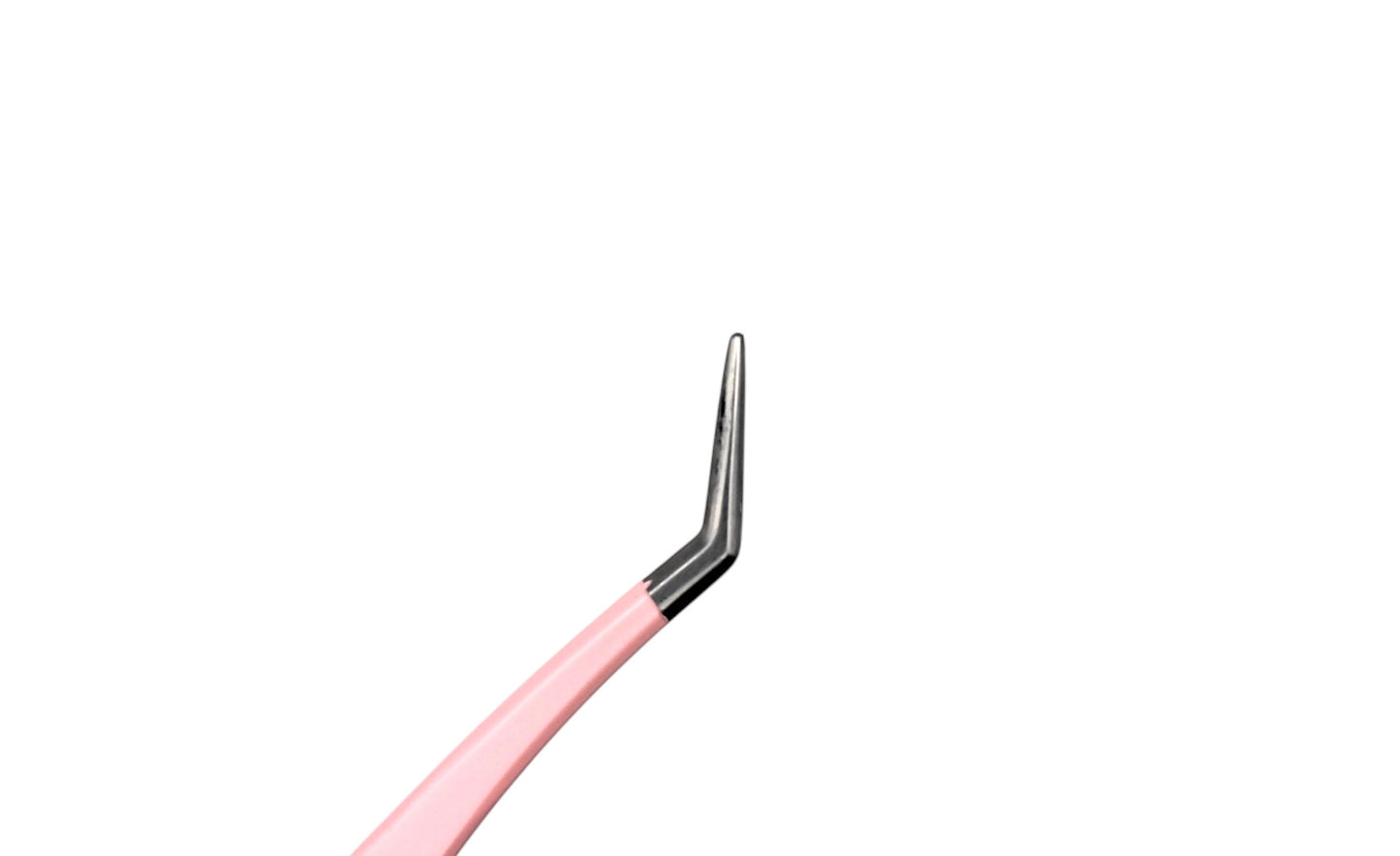Close up of Lashpop lash applicator tweezers highlighting the precision pointed stainless steel tip against a plain white background.